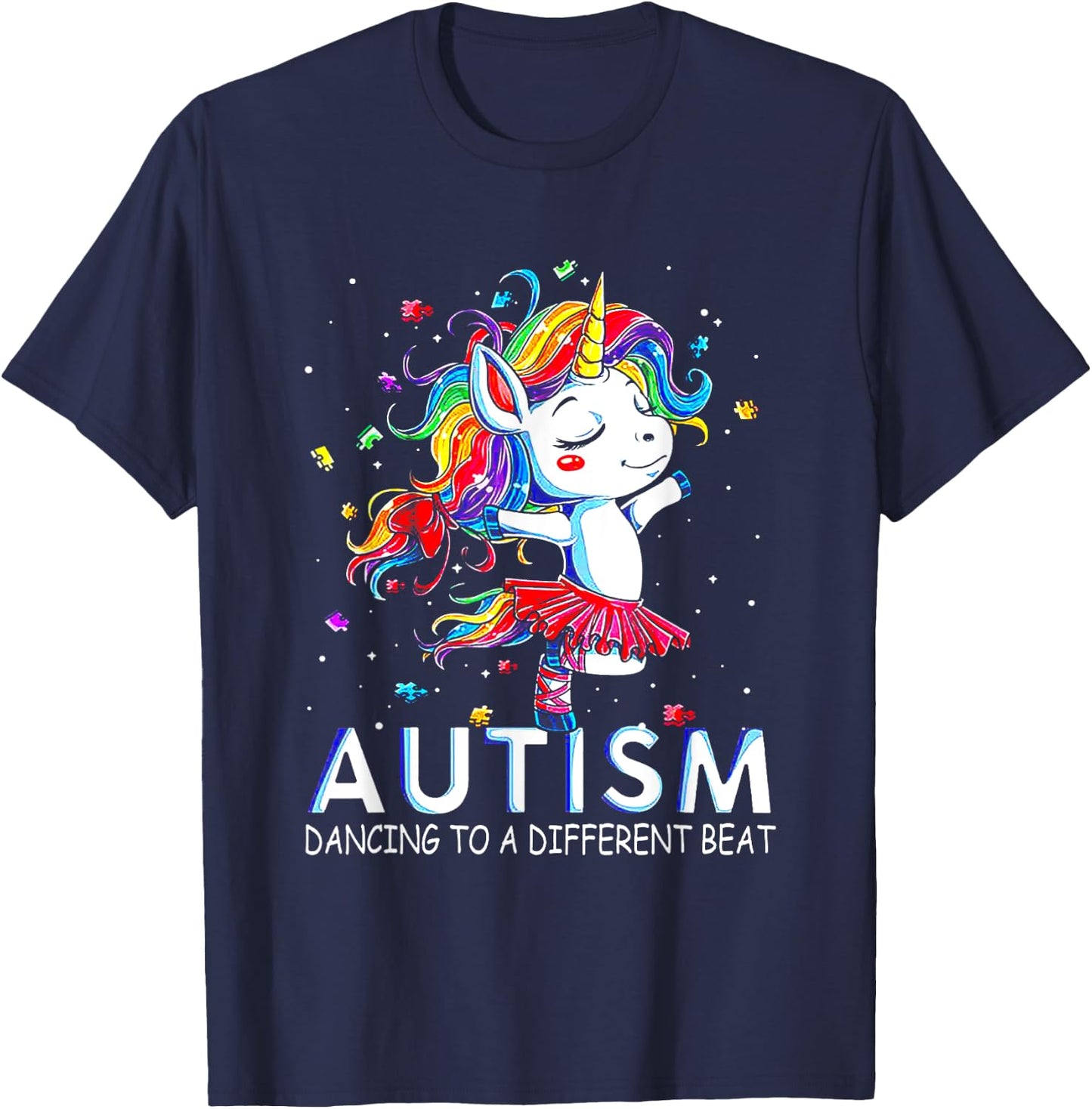 Autism Dancing To Be A Different Beat Unicorn T-Shirt - T-Shirt | Navy