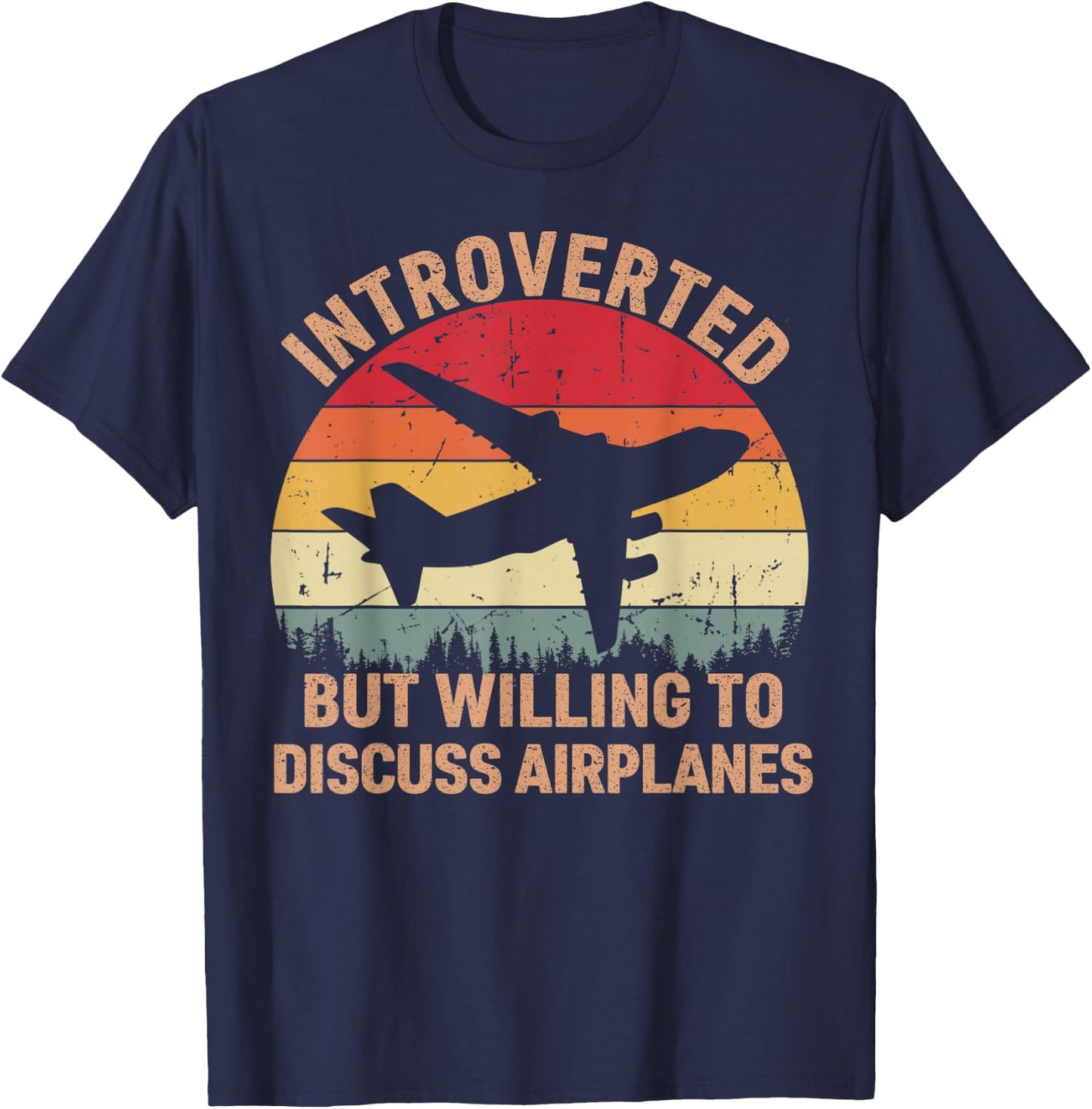 Introverted But Willing To Discuss Airplanes Vintage Pilot T-Shirt - T-Shirt | Navy