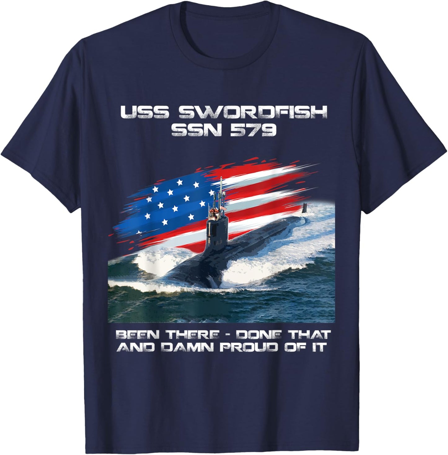 USS Swordfish SSN-579 American Flag Submarine Veteran Xmas Women Men T-Shirt - T-Shirt | Navy