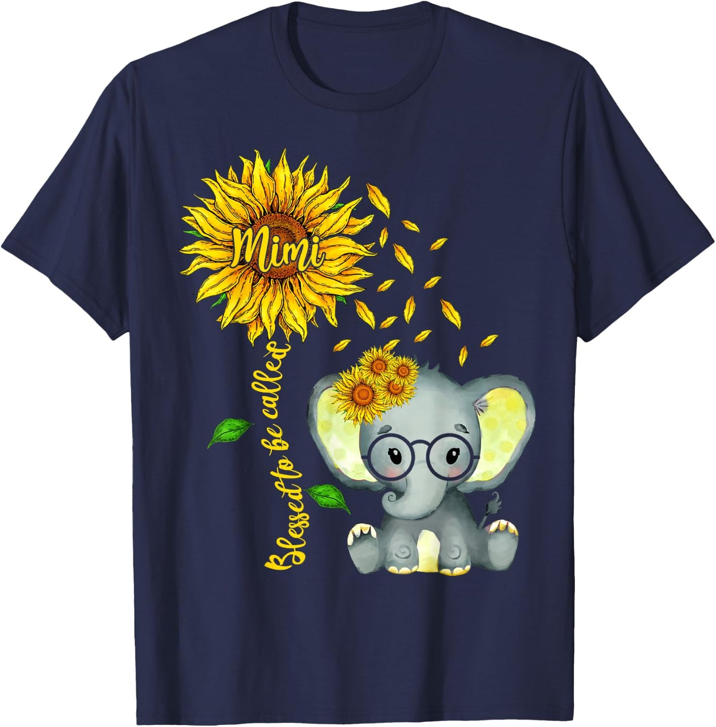 Blessed To Be Called Mimi Sunflower Elephant Mother's Day T-Shirt - T-Shirt | Navy