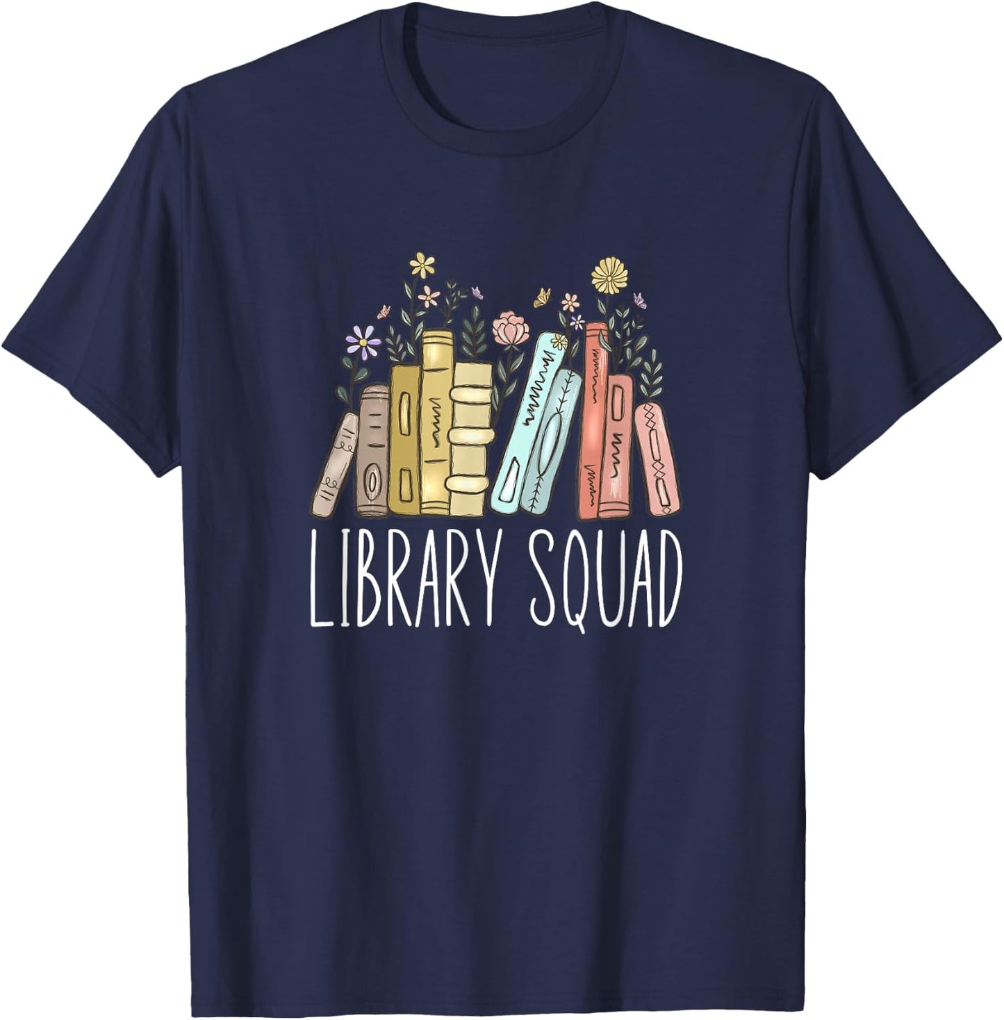 Book Worm Shop Library Squad - Black, -Adults/Kids, Short Sleeve, Modern, Letter Print, , Classic Fit, Pull On, Imported T-Shirt - T-Shirt | Navy