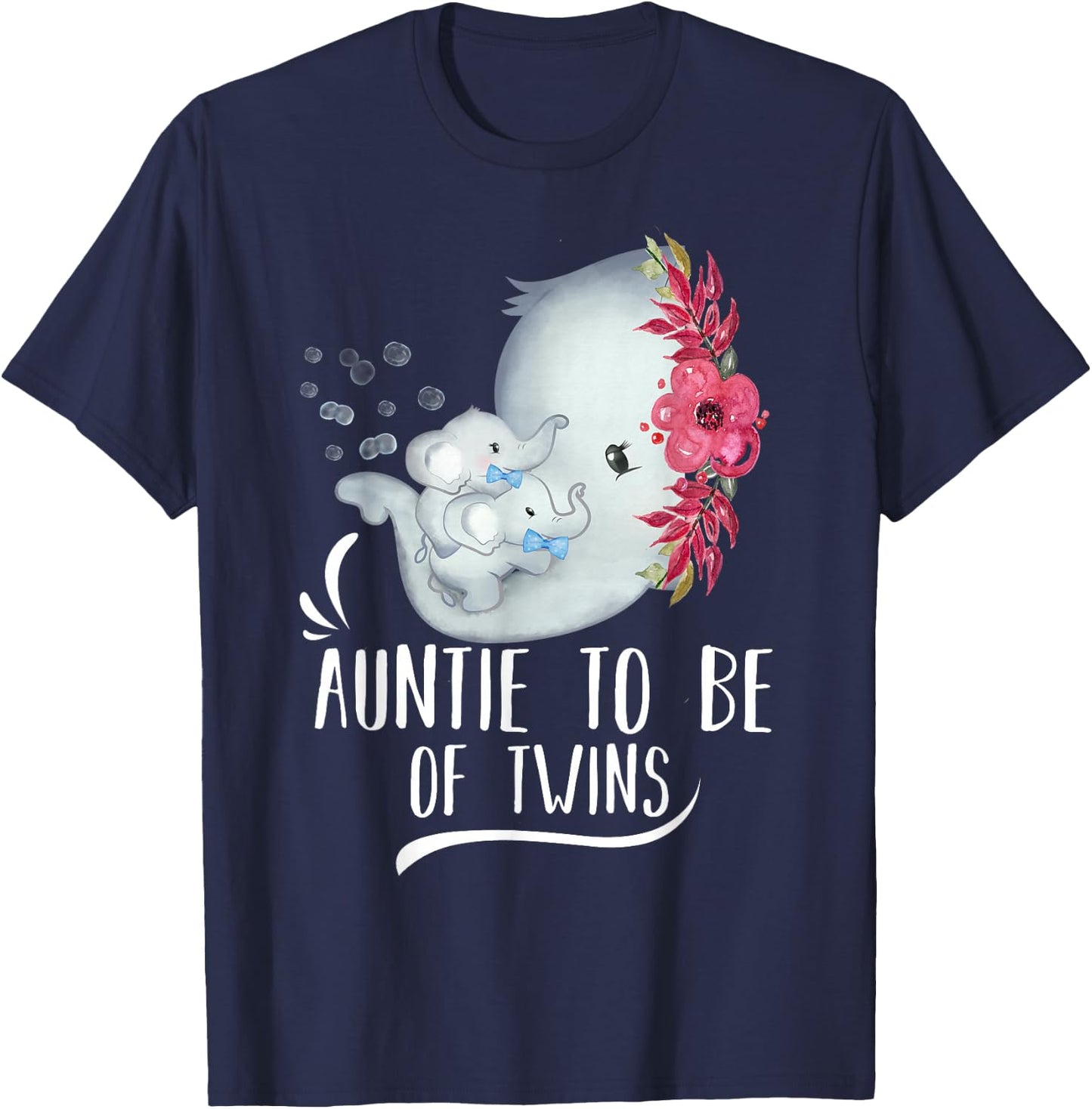 Auntie To Be Of Twins Twin Baby Boys Elephant Baby Shower T-Shirt - T-Shirt | Navy