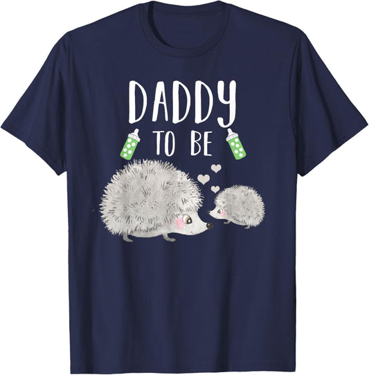 Daddy To Be Hedgehog Baby Shower Cute Woodland Animal T-Shirt - T-Shirt | Navy