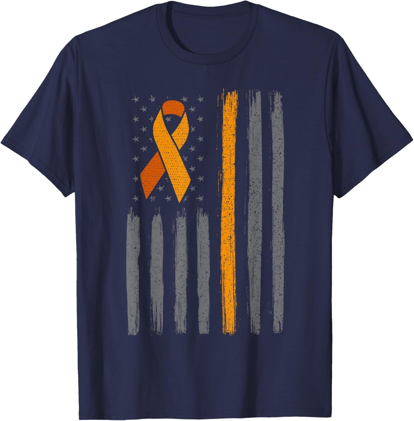 Orange ribbon flag leukemia blood cancer awareness T-Shirt - T-Shirt | Navy