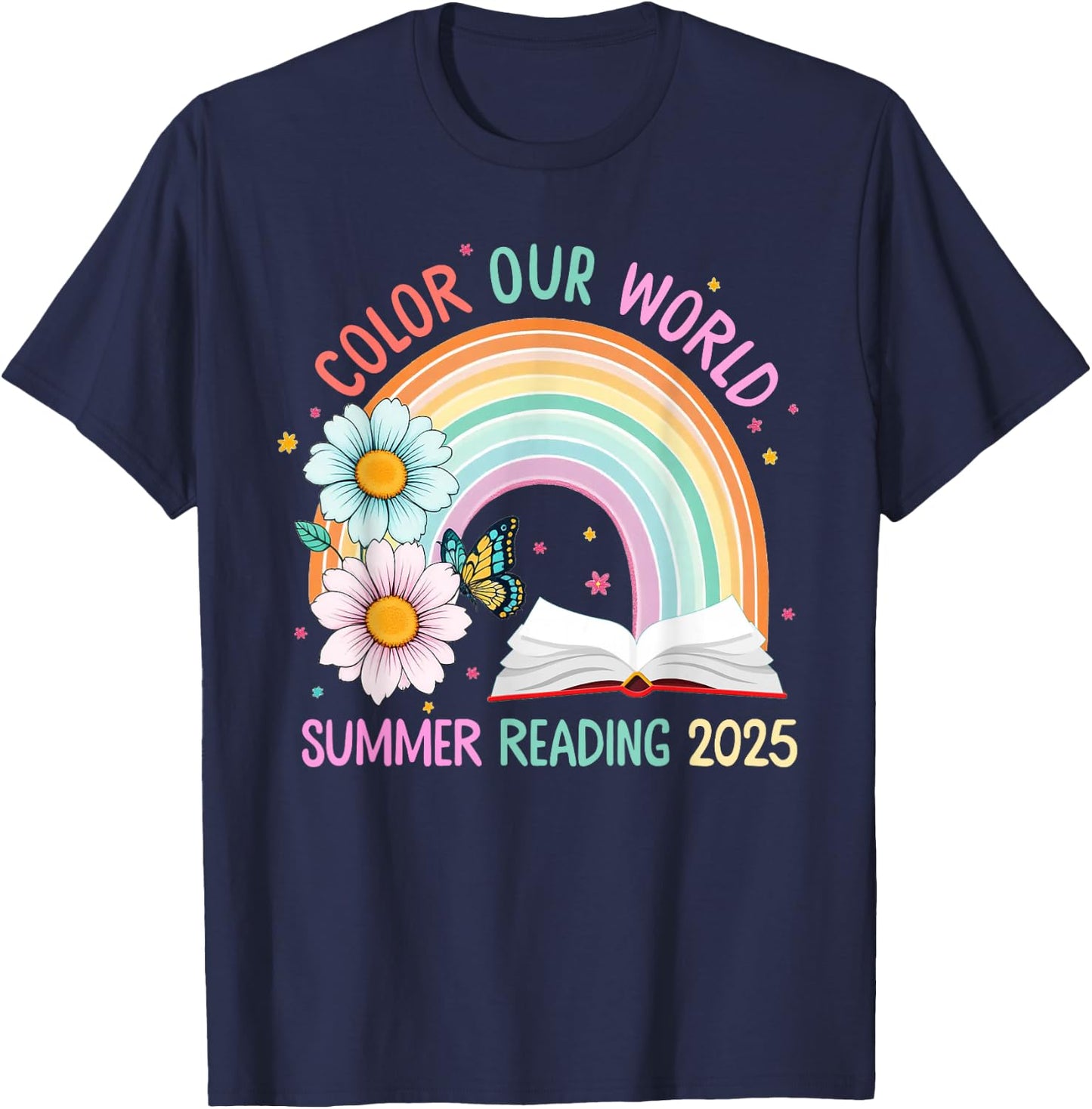 Color Our World Summer 2025 Summer Reading Program Rainbow T-Shirt - T-Shirt | Navy