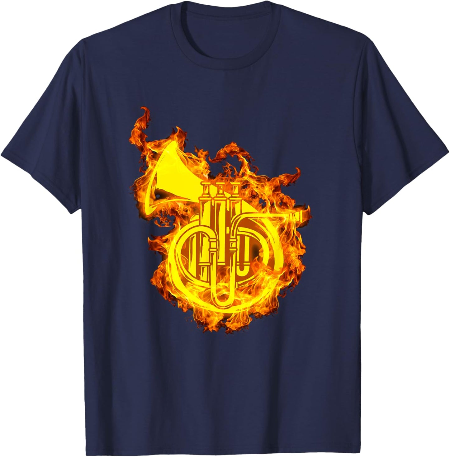 French Horn In Flames Gift Horn Lover T-Shirt - T-Shirt | Navy