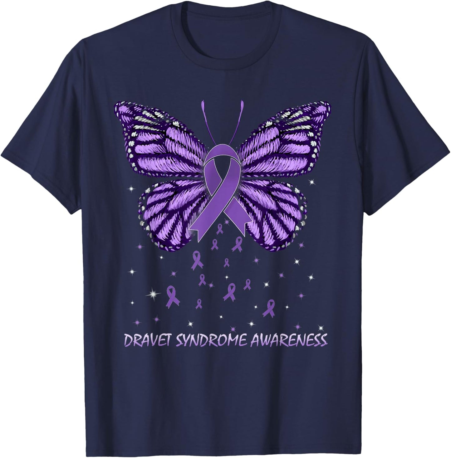 Dravet Syndrome Awareness Butterfly T-Shirt - T-Shirt | Navy