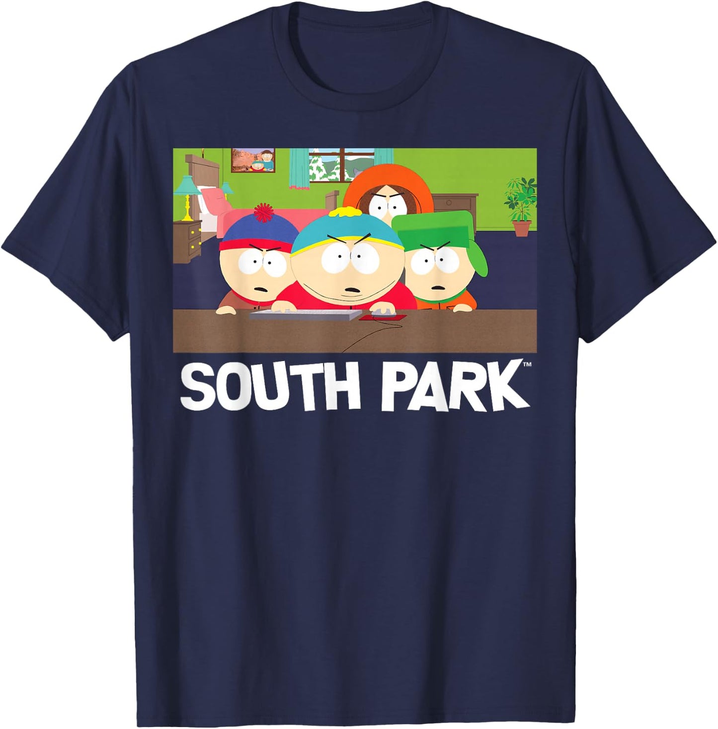 South Park Group Shot Scene - Kenny, Kyle, Cartman & Stan T-Shirt - T-Shirt | Navy
