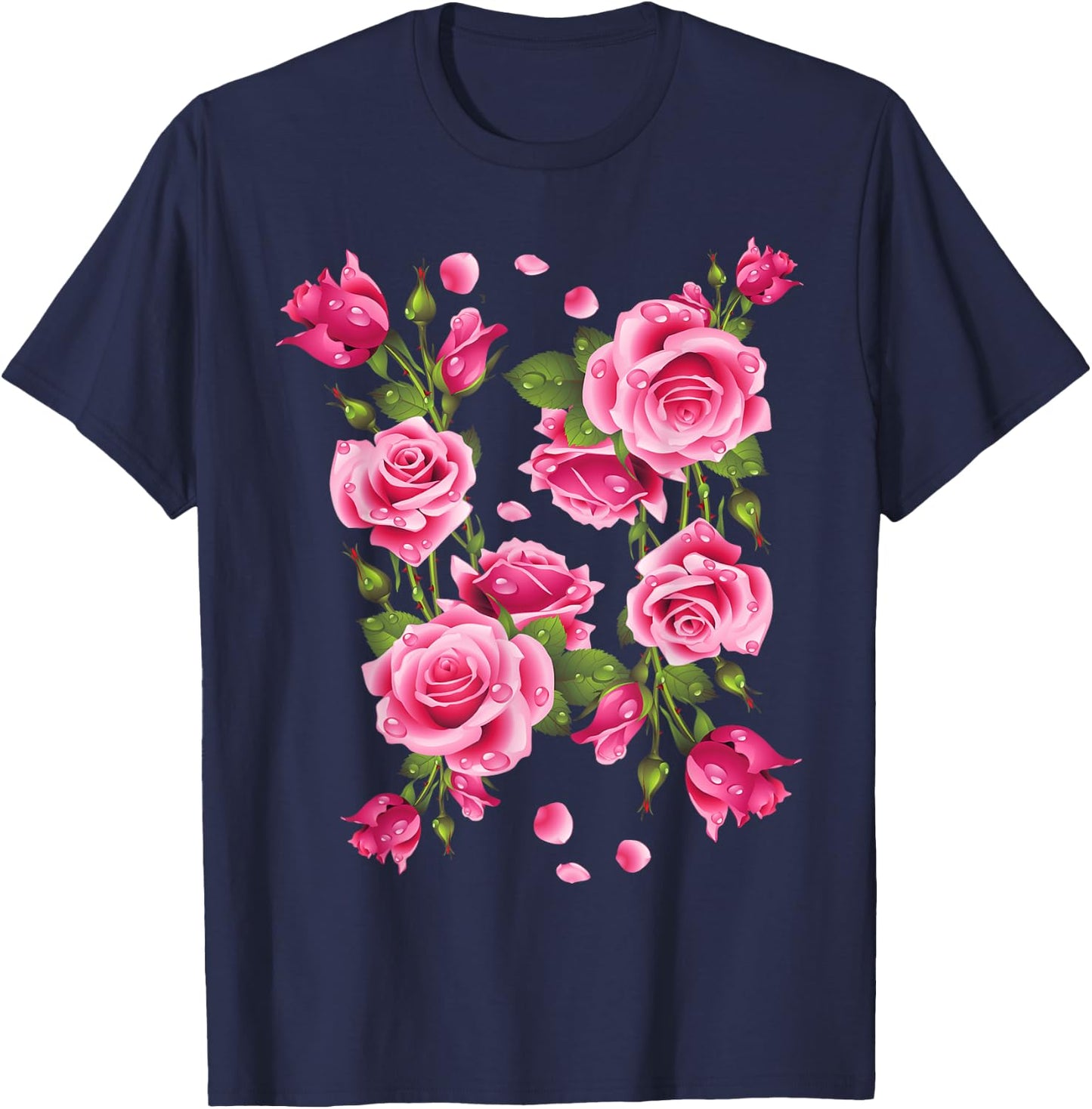 Beautiful Pink Roses Bouquet Graphic & Cool Designs T-Shirt - T-Shirt | Navy