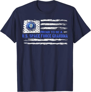 Vintage American Flag Proud US To Be A Space Force Grandma Women Men T-Shirt - T-Shirt | Navy