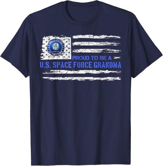 Vintage American Flag Proud US To Be A Space Force Grandma Women Men T-Shirt - T-Shirt | Navy