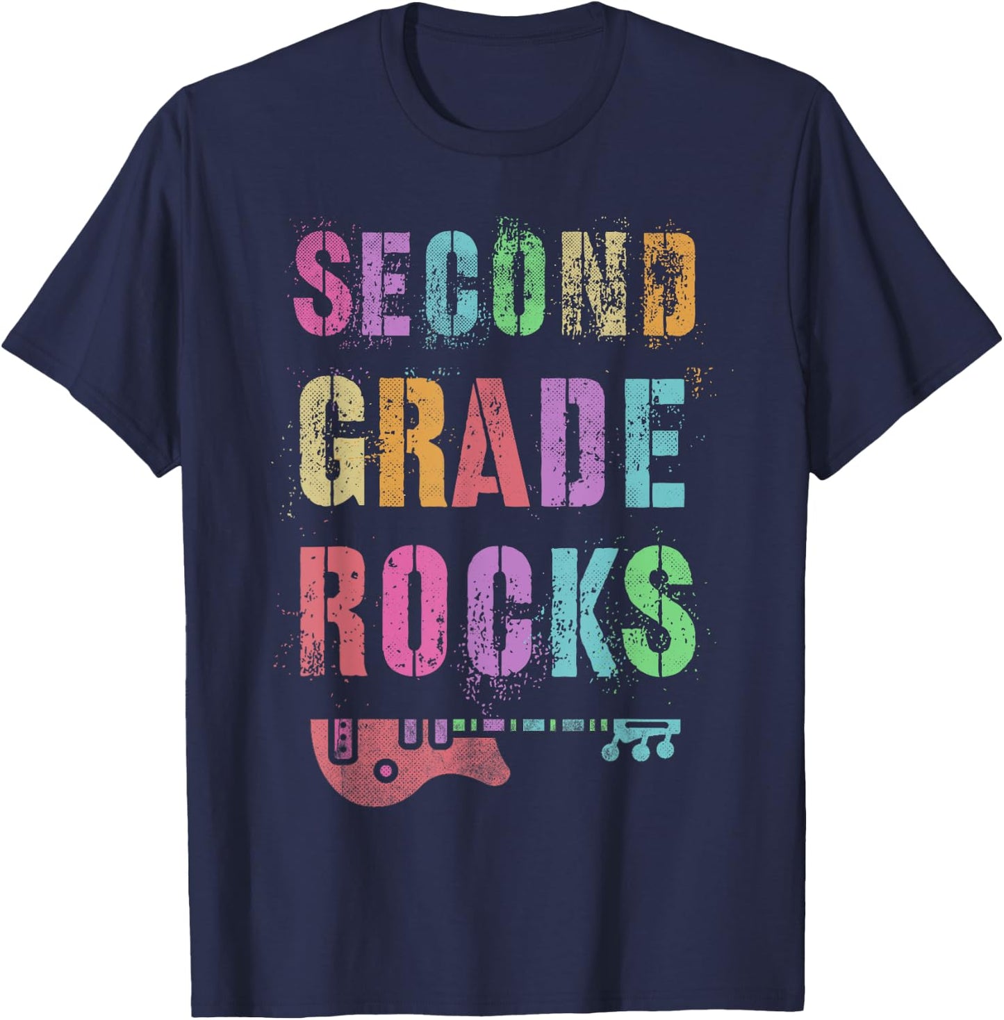 2nd GRADE ROCKS Teacher I Teach Second Gr Rockstar Teaching Women Girls Kids T-Shirt - T-Shirt | Navy