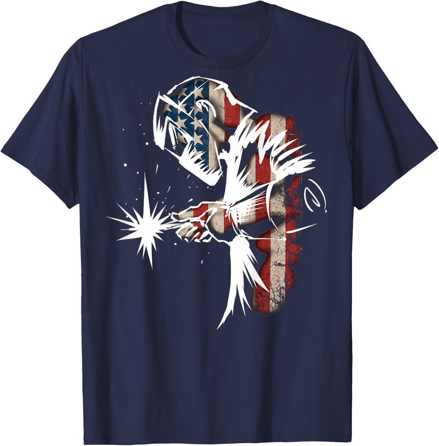 Welder American Flag USA Patriotic Welder Gift print on back T-Shirt - T-Shirt | Navy