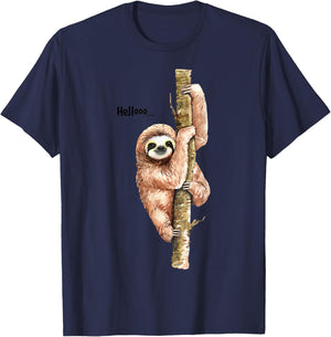 Sloth Hello Watercolor T-Shirt - T-Shirt | Navy