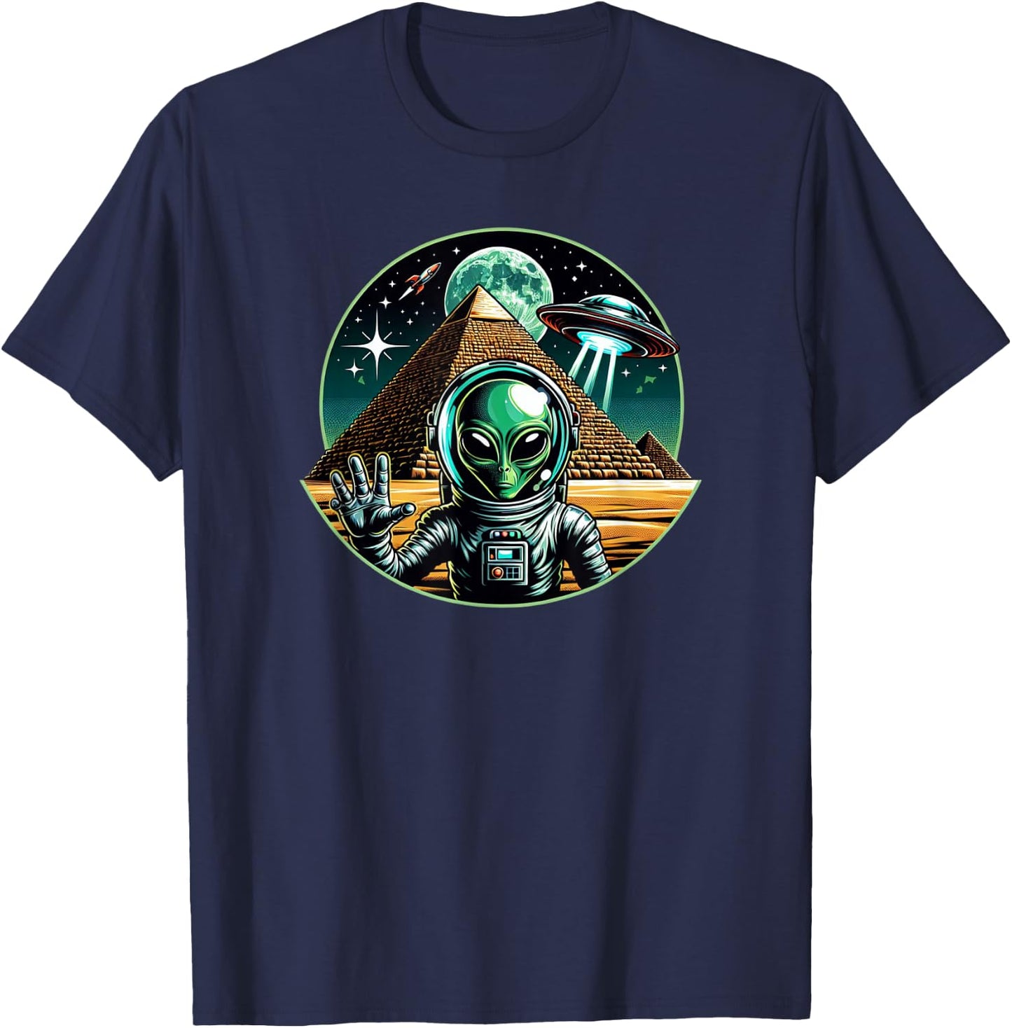 Alien Astronaut UFO Pyramid, Funny Alien T-Shirt - T-Shirt | Navy