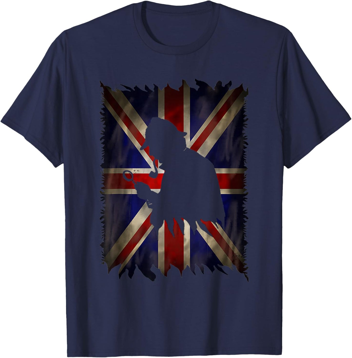 Sherlock Holmes UK Union Jack Distressed Flag Detective T-Shirt - T-Shirt | Navy