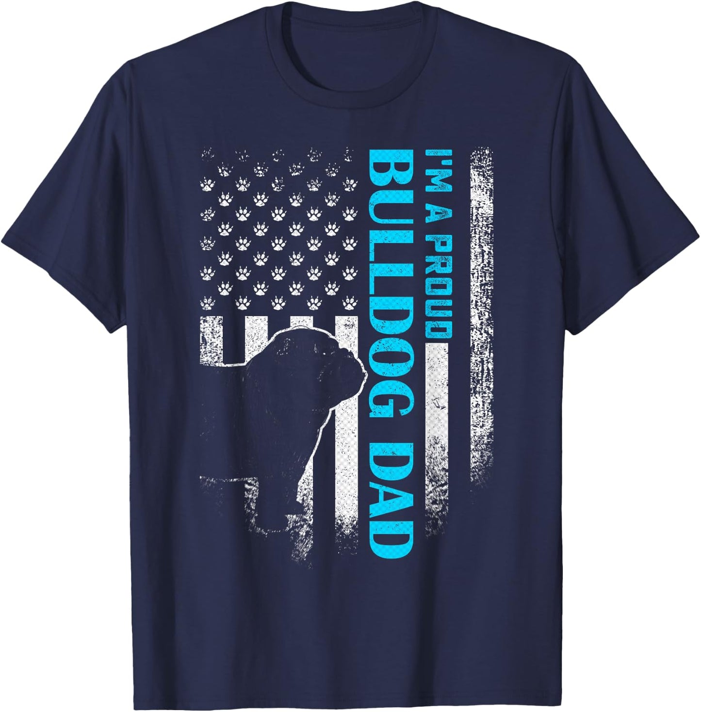 Vintage USA American Flag I'm A Proud English Bulldog Dad T-Shirt - T-Shirt | Navy