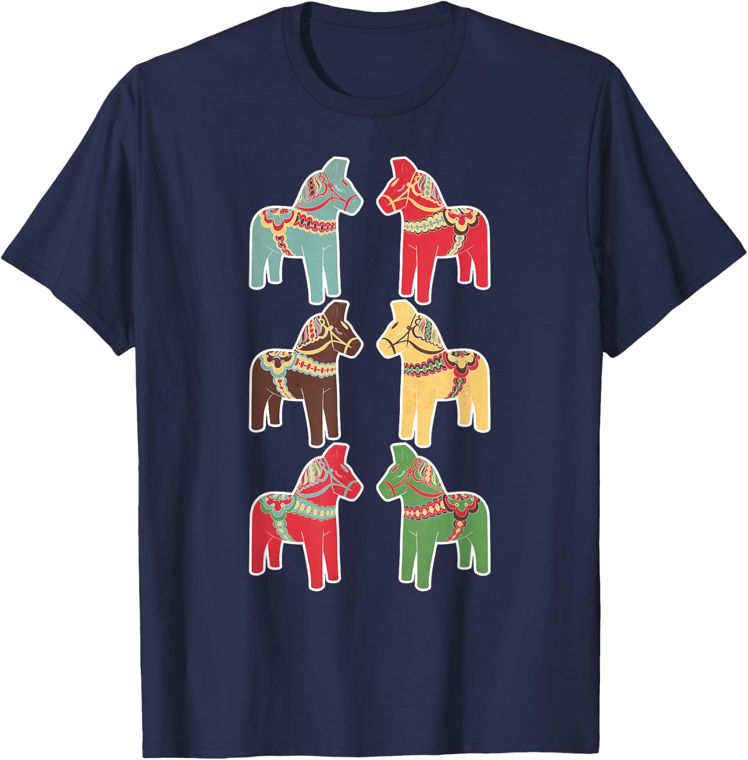 Dala Horses Swedish Vintage T-Shirt - T-Shirt | Navy