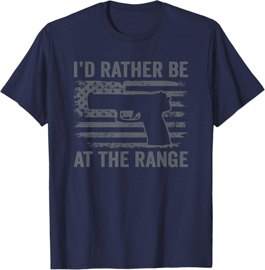 I'd Rather Be At The Gun Range - Pistol USA Flag Funny Gun T-Shirt - T-Shirt | Navy