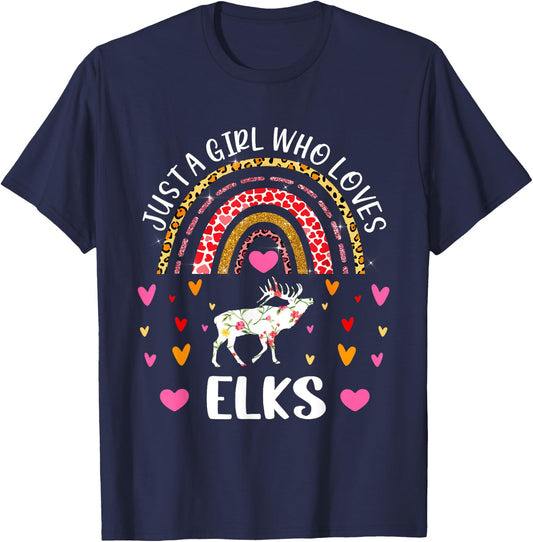 Just A Girl Who Loves Elks Rainbow Elk Lover T-Shirt - T-Shirt | Navy