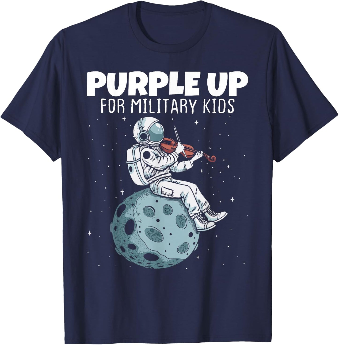 Purple Up Military Kids Military Child Month Funny Astronaut T-Shirt - T-Shirt | Navy