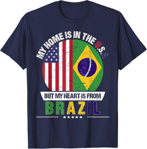 Brazilian American Patriot Heart is from Brazil Grown T-Shirt - T-Shirt | Navy