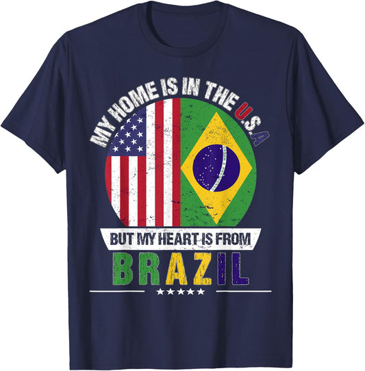 Brazilian American Patriot Heart is from Brazil Grown T-Shirt - T-Shirt | Navy