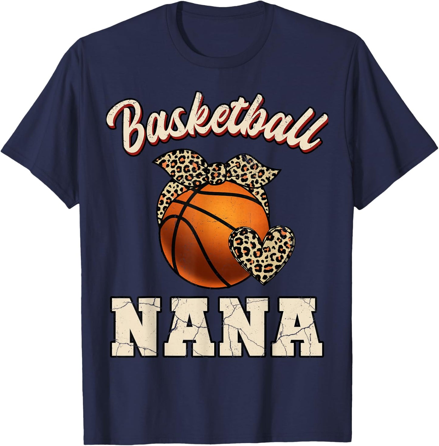 Basketball Nana Bandana Leopard Heart Fans Mother's Day T-Shirt - T-Shirt | Navy