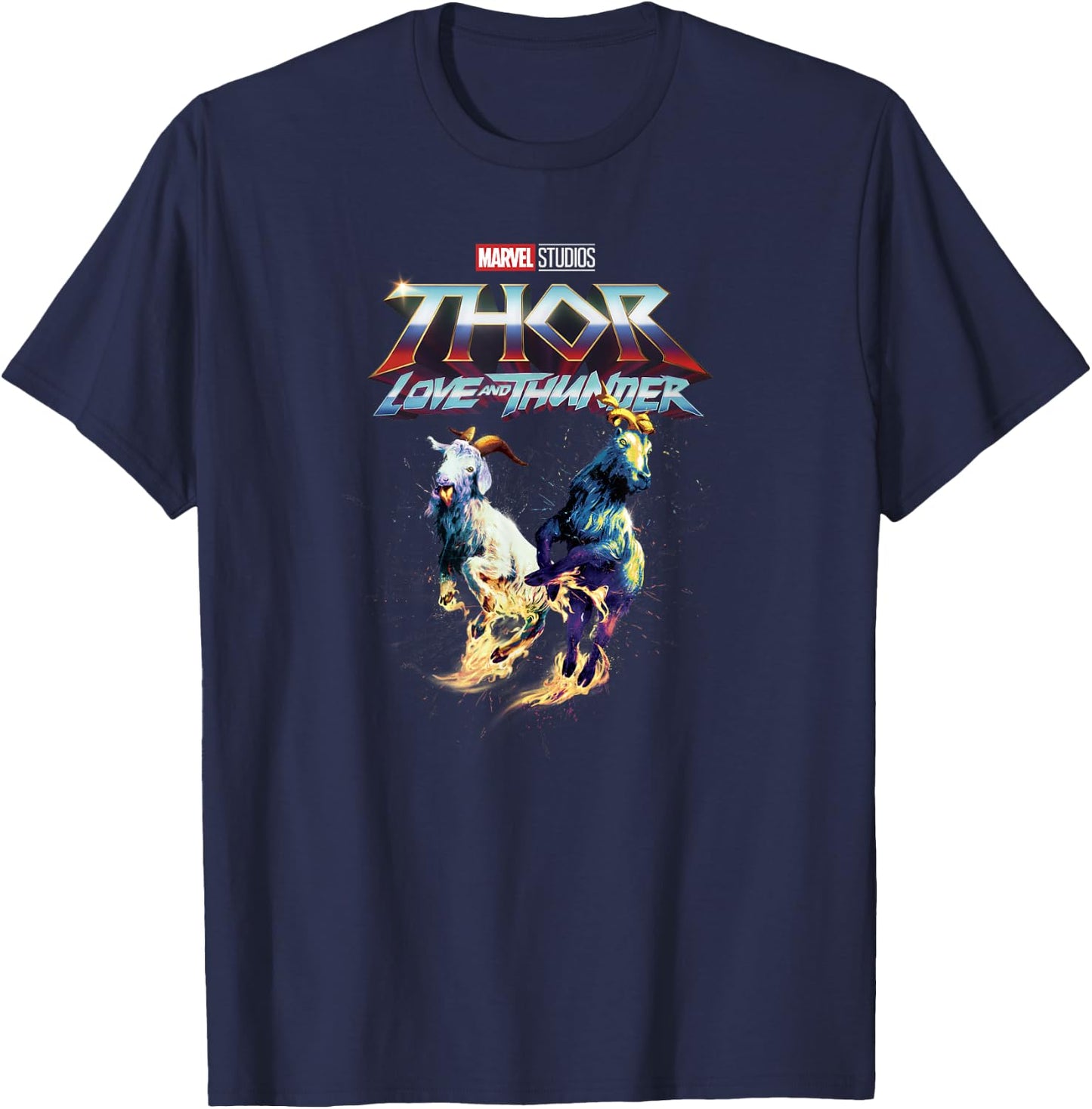 Marvel Thor: Love and Thunder Fiery Goats Poster T-Shirt - T-Shirt | Navy