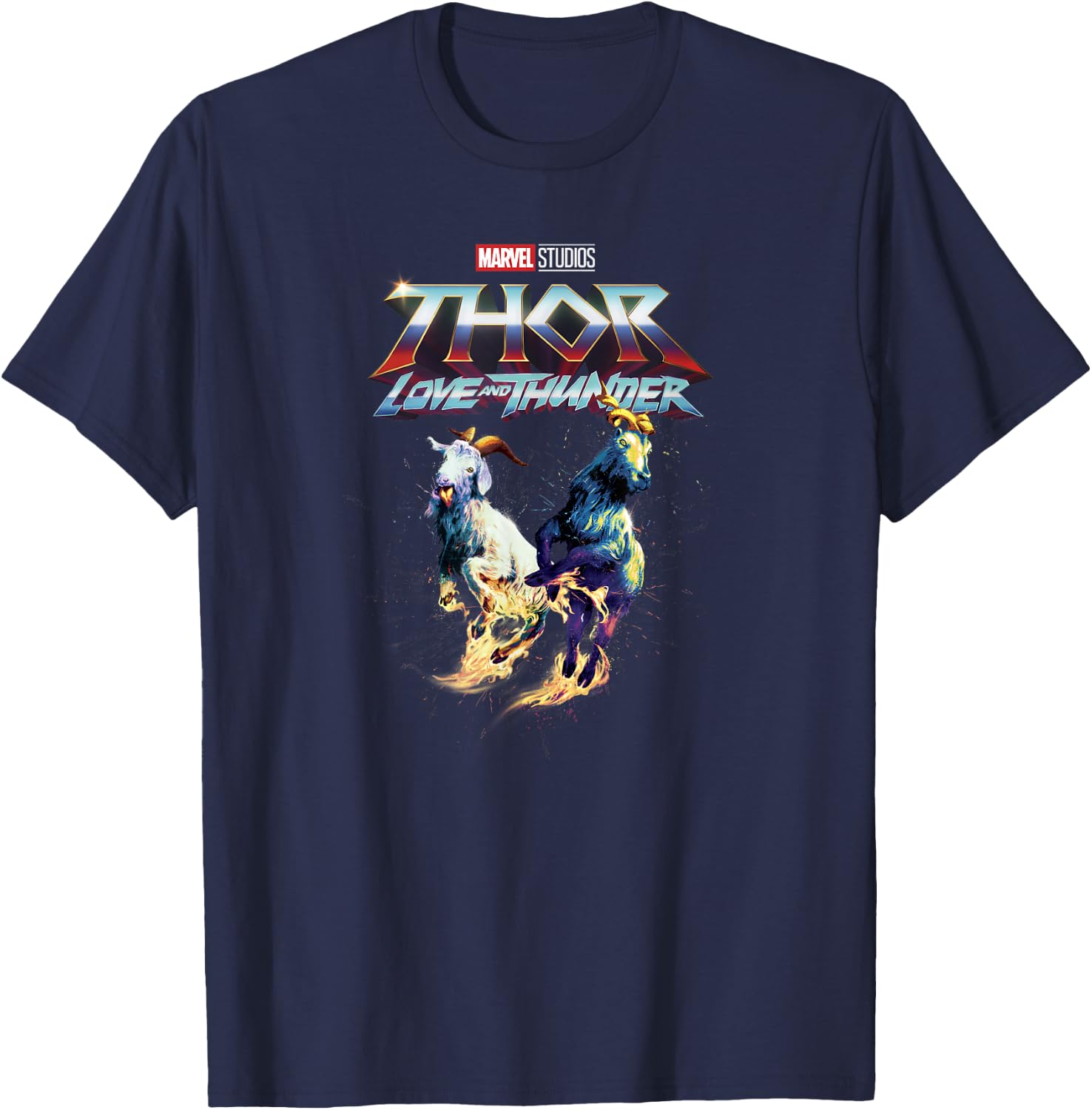 Marvel Thor: Love and Thunder Fiery Goats Poster T-Shirt - T-Shirt | Navy