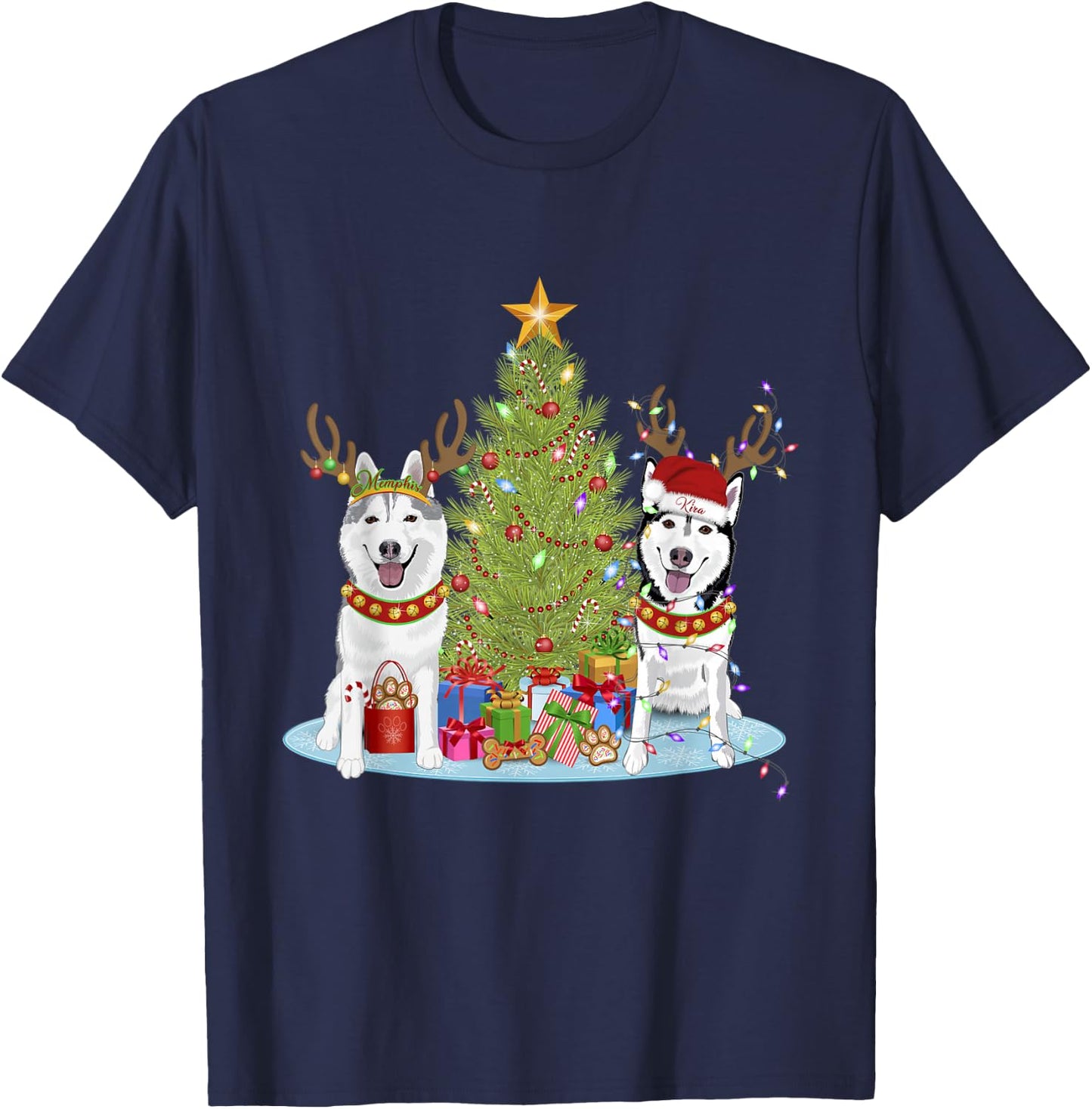 Siberian Husky Christmas Tree with Presents T-Shirt - T-Shirt | Navy