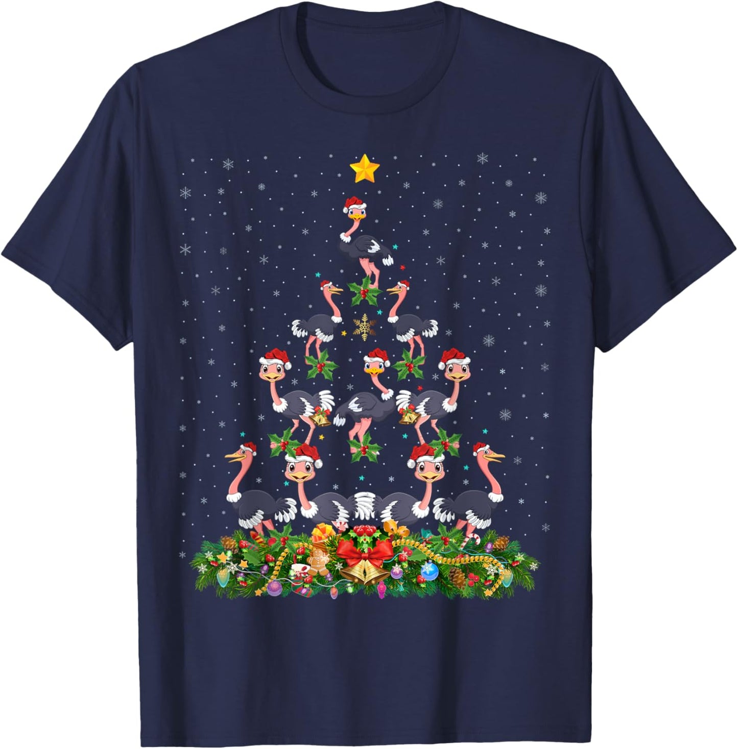 Ostrich Bird Xmas Tree Gift Santa Hat Ostrich Christmas T-Shirt - T-Shirt | Navy