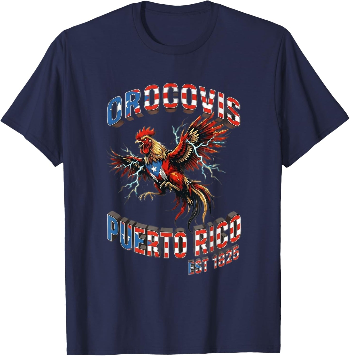 Orocovis Puerto Rico Fighting Rooster Lightning Flag T-Shirt - T-Shirt | Navy