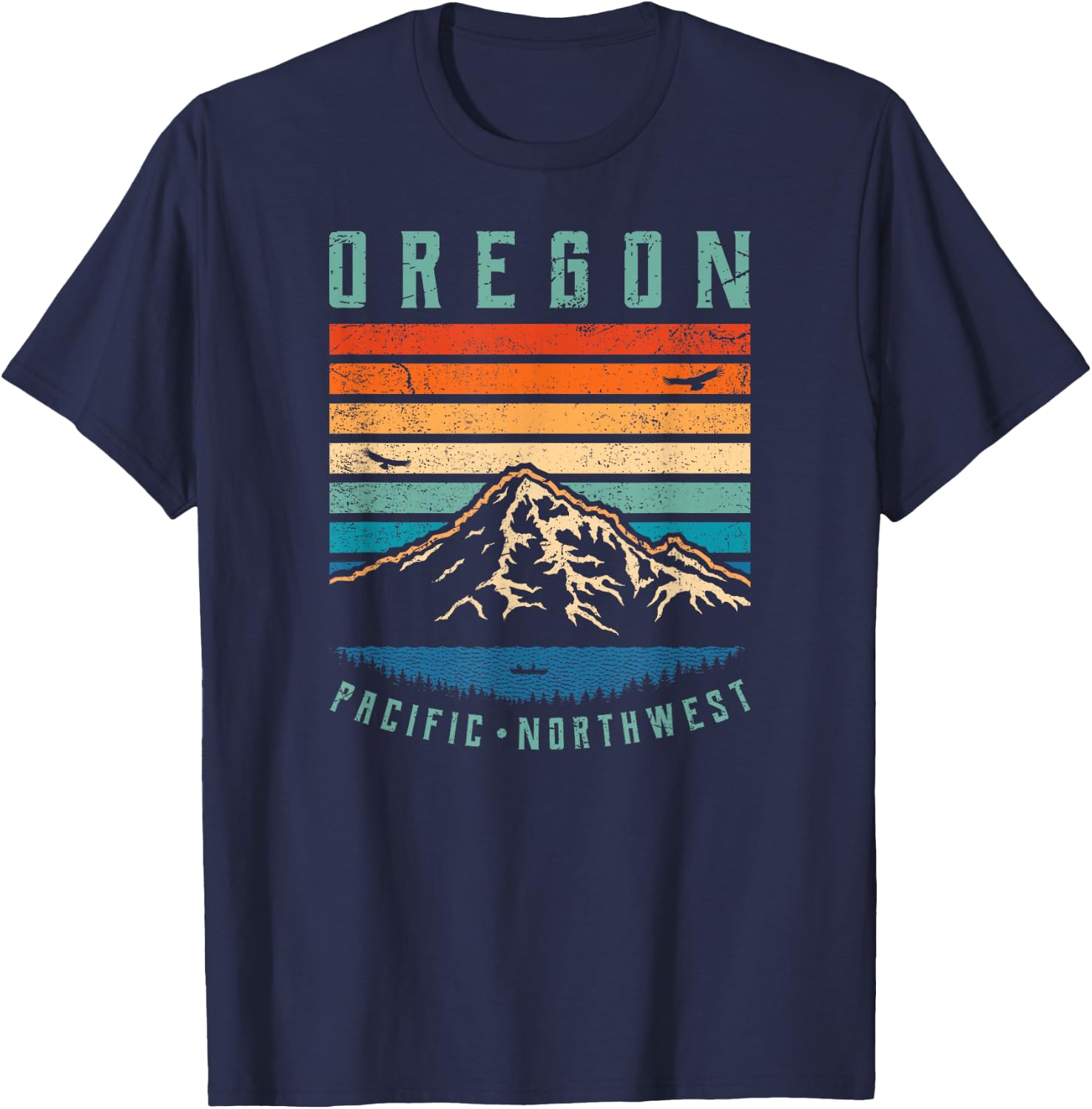 Oregon Retro T Shirt | Vintage Portland Home State Mountains T-Shirt - T-Shirt | Navy