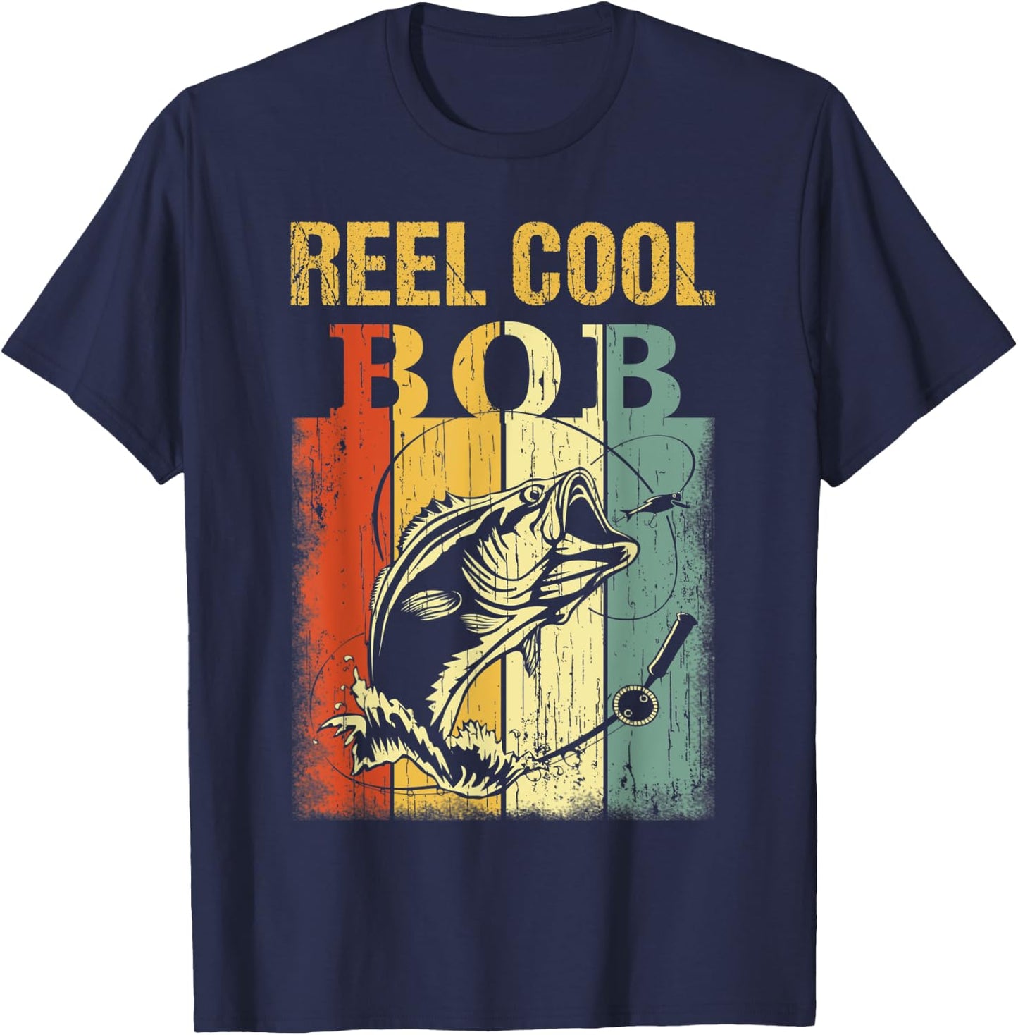 Reel Cool BOB Vintage Fishing Fathers Day T-Shirt - T-Shirt | Navy