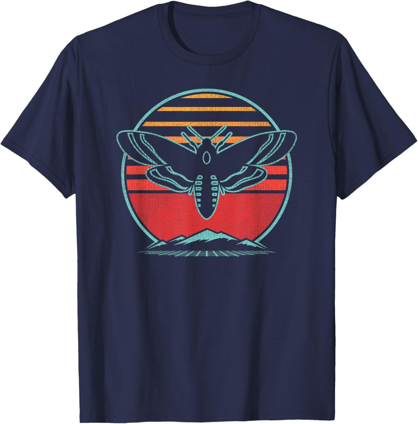 Moth Retro Vintage 80s Style Gift T-Shirt - T-Shirt | Navy