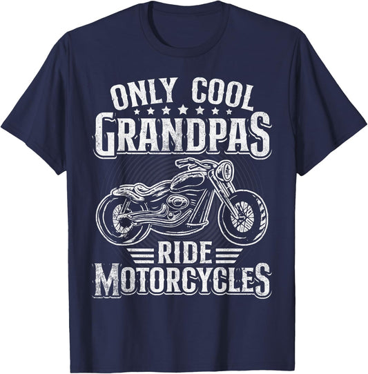 Only Cool Grandpa Ride Motorcycles Biker Motorcycle Grandpa T-Shirt - T-Shirt | Navy