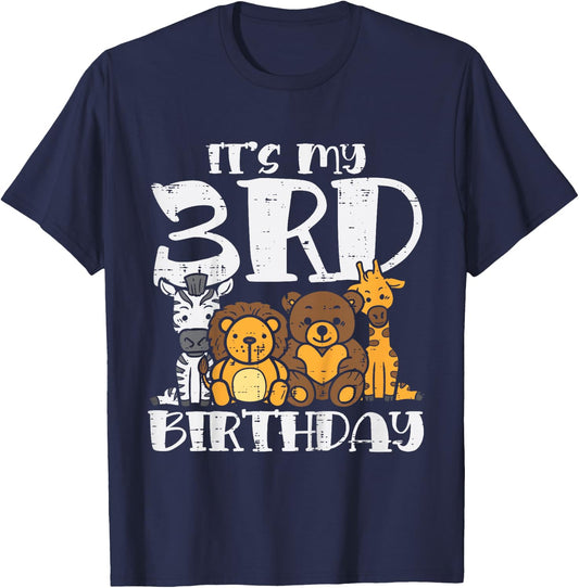 Its My 3rd Birthday Zoo Animals Safari Bday Party Boys Girls T-Shirt - T-Shirt | Navy