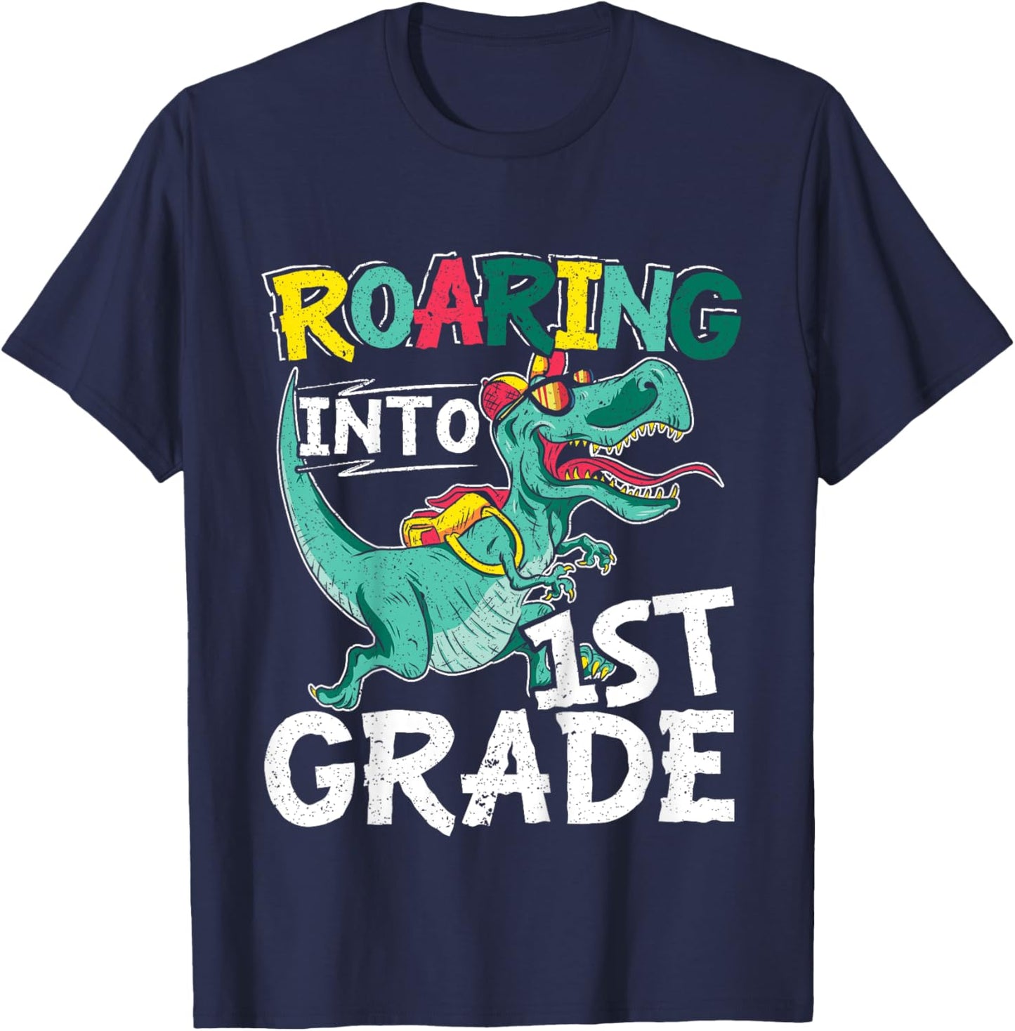 Kids Roaring Into 1st Grade First Day Of School Back To School T-Shirt - T-Shirt | Navy