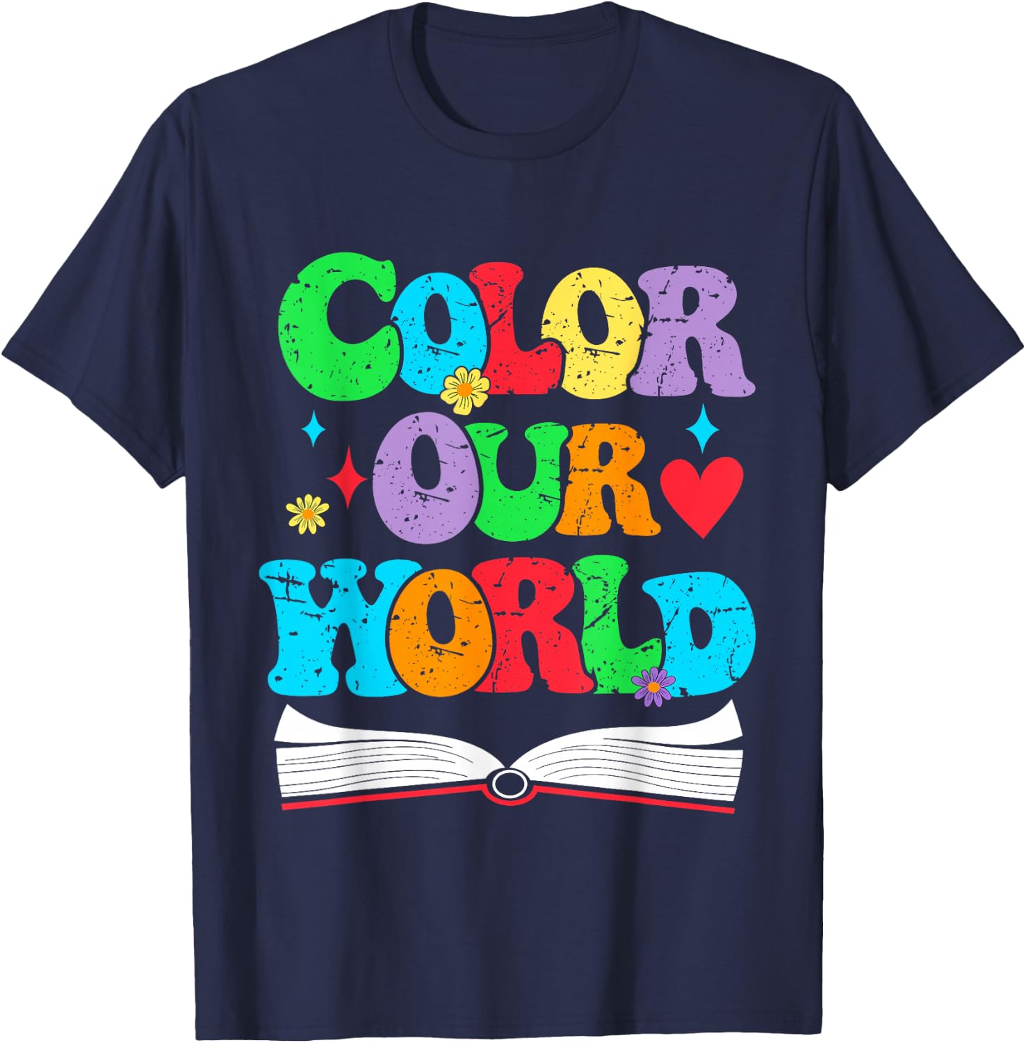 Color Our World Summer Reading 2025 Boho Wildflower Book T-Shirt - T-Shirt | Navy