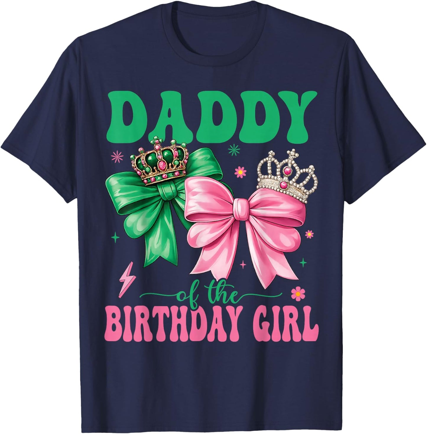 Daddy of The Birthday Girl Family Pink Coquette Bow T-Shirt - T-Shirt | Navy