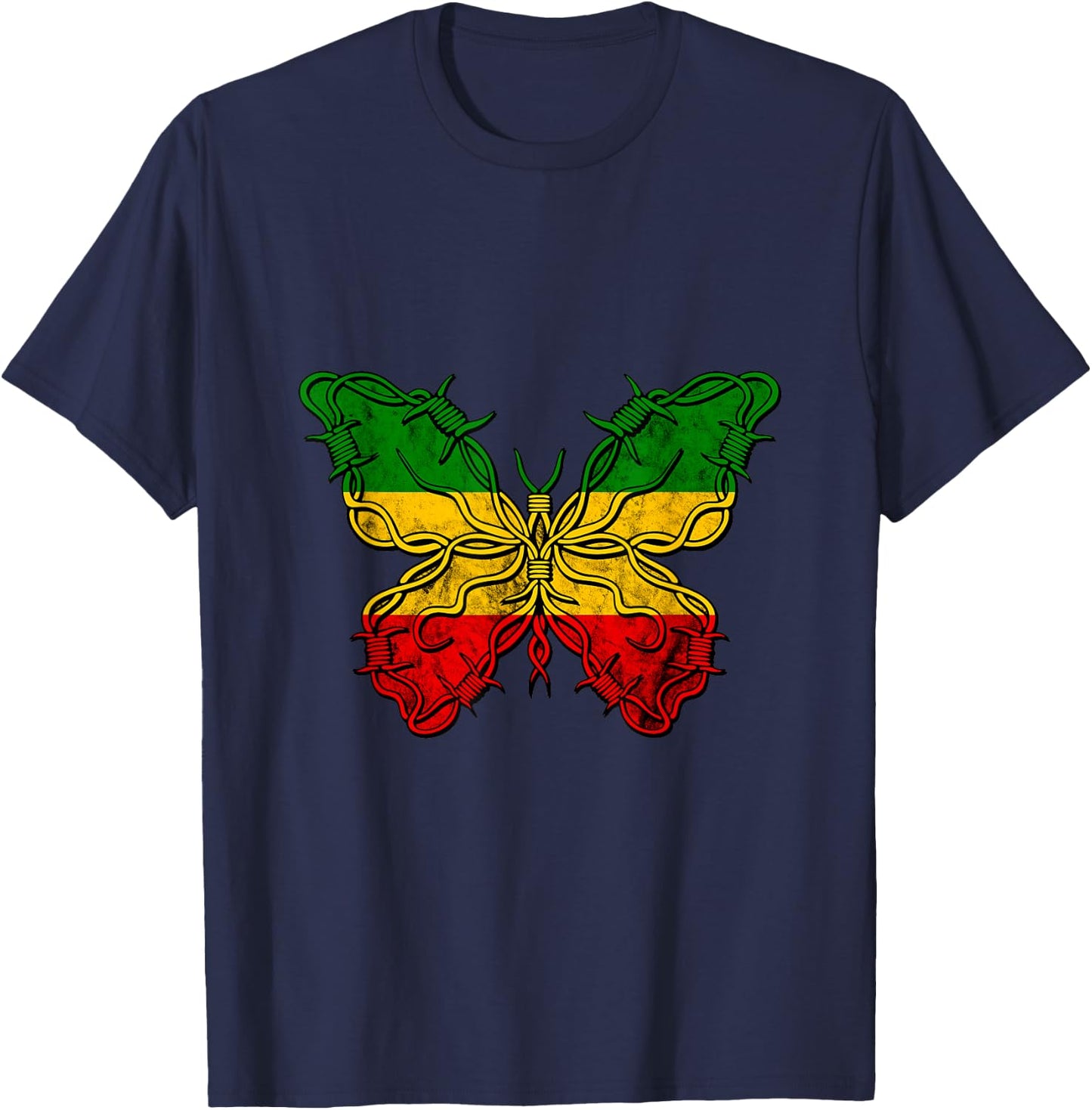Reggae Butterfly Rasta Jamaica Rastafari Roots Jamaican T-Shirt - T-Shirt | Navy