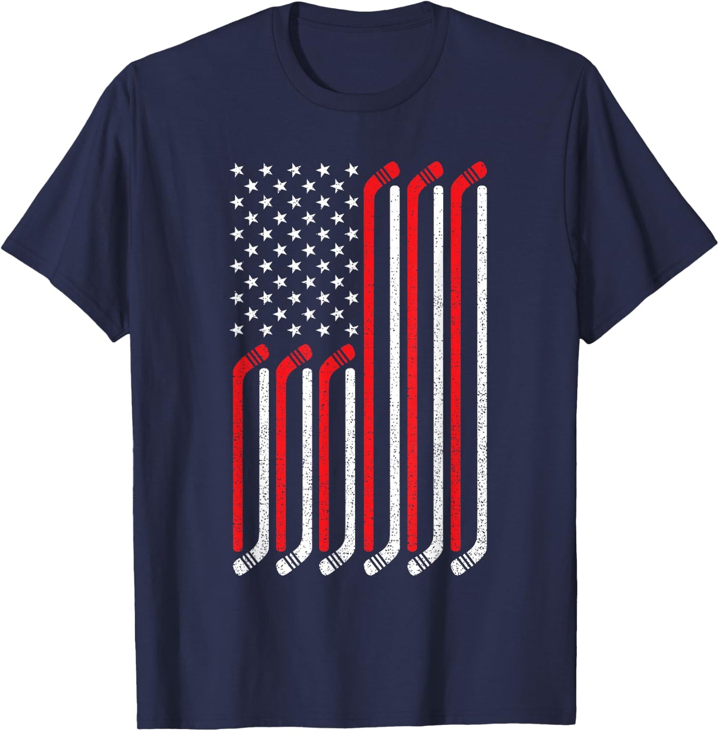 4th of July Hockey Stick USA Flag Patriotic Hockey Kids Men T-Shirt - T-Shirt | Navy