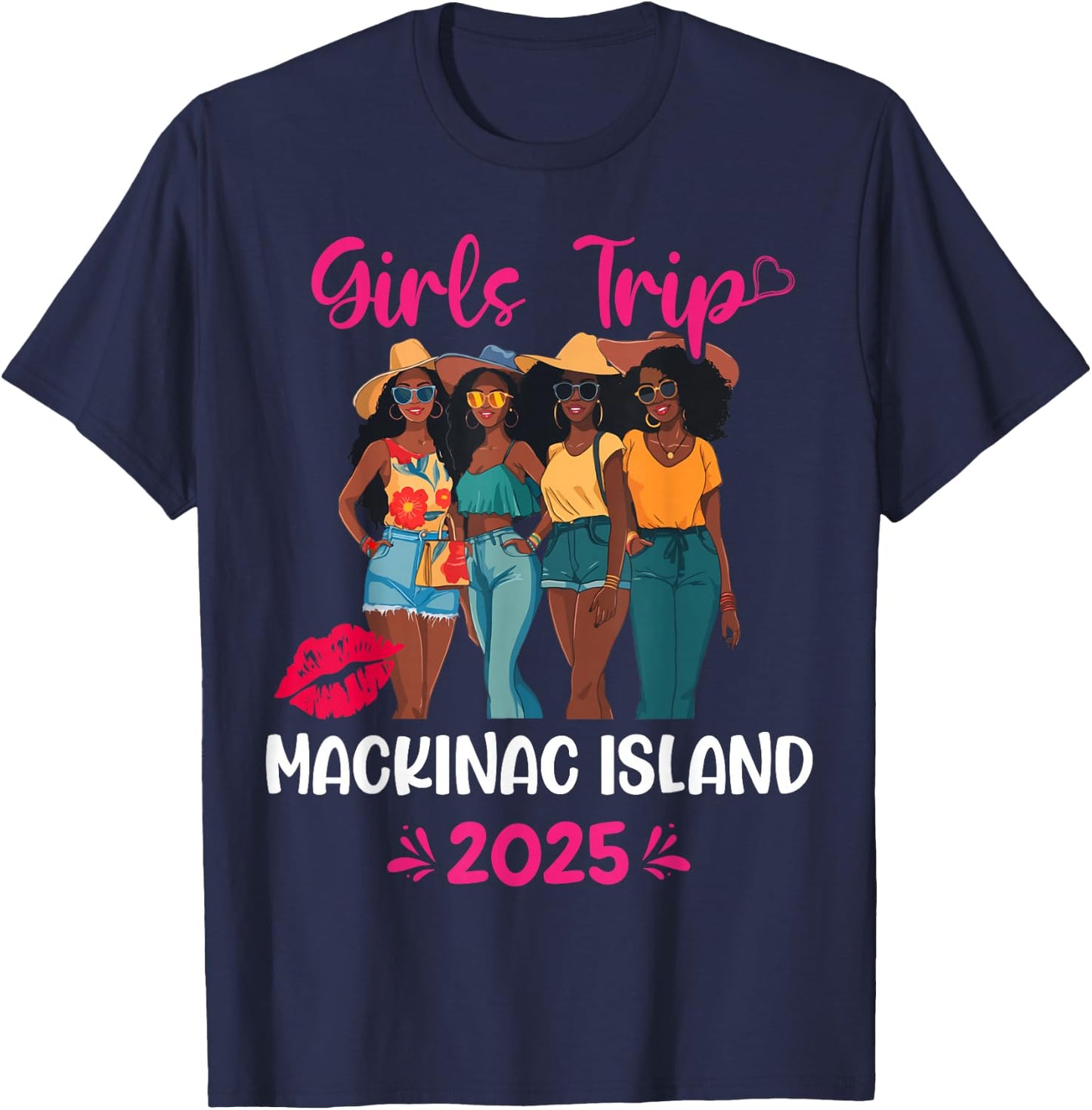 Black Girls Trip Mackinac Island 2025 Vacation Matching T-Shirt - T-Shirt | Navy