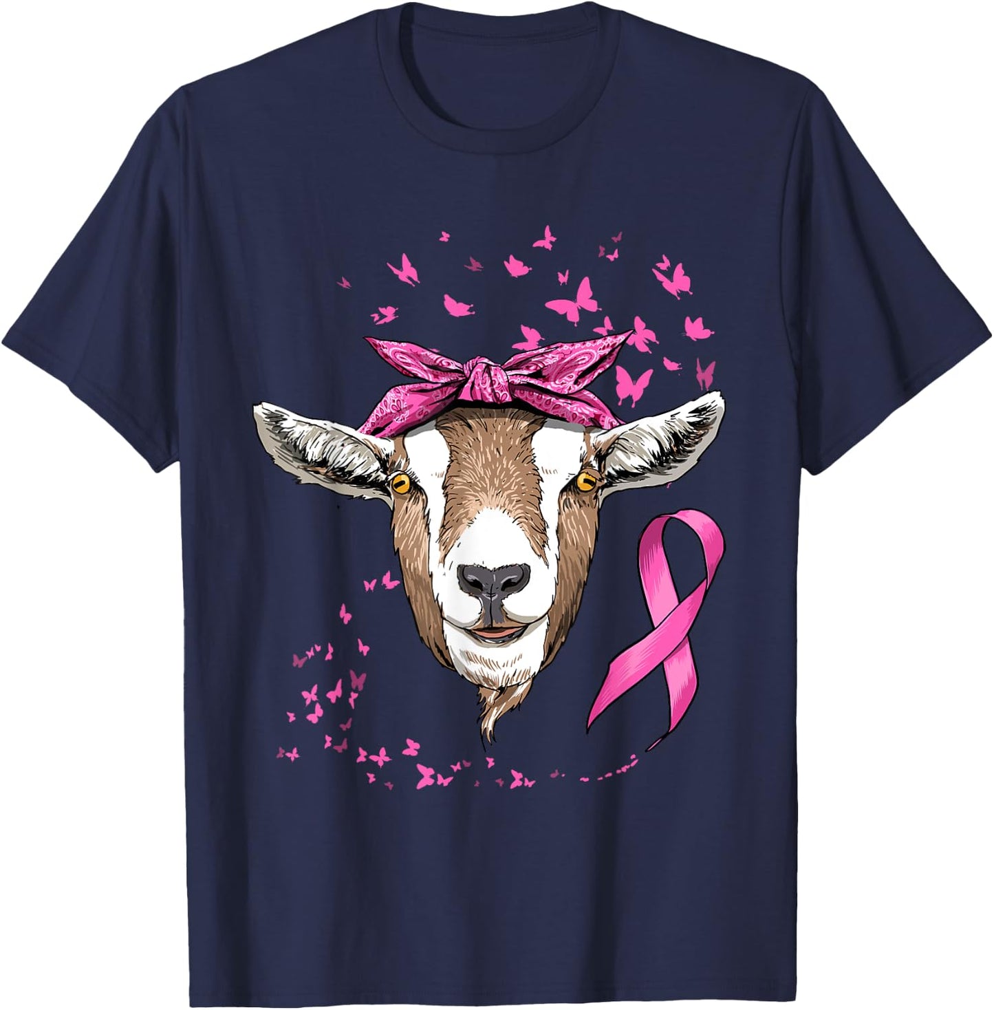 Breast Cancer Awareness Goat Pink Ribbon Cancer Survivor T-Shirt - T-Shirt | Navy