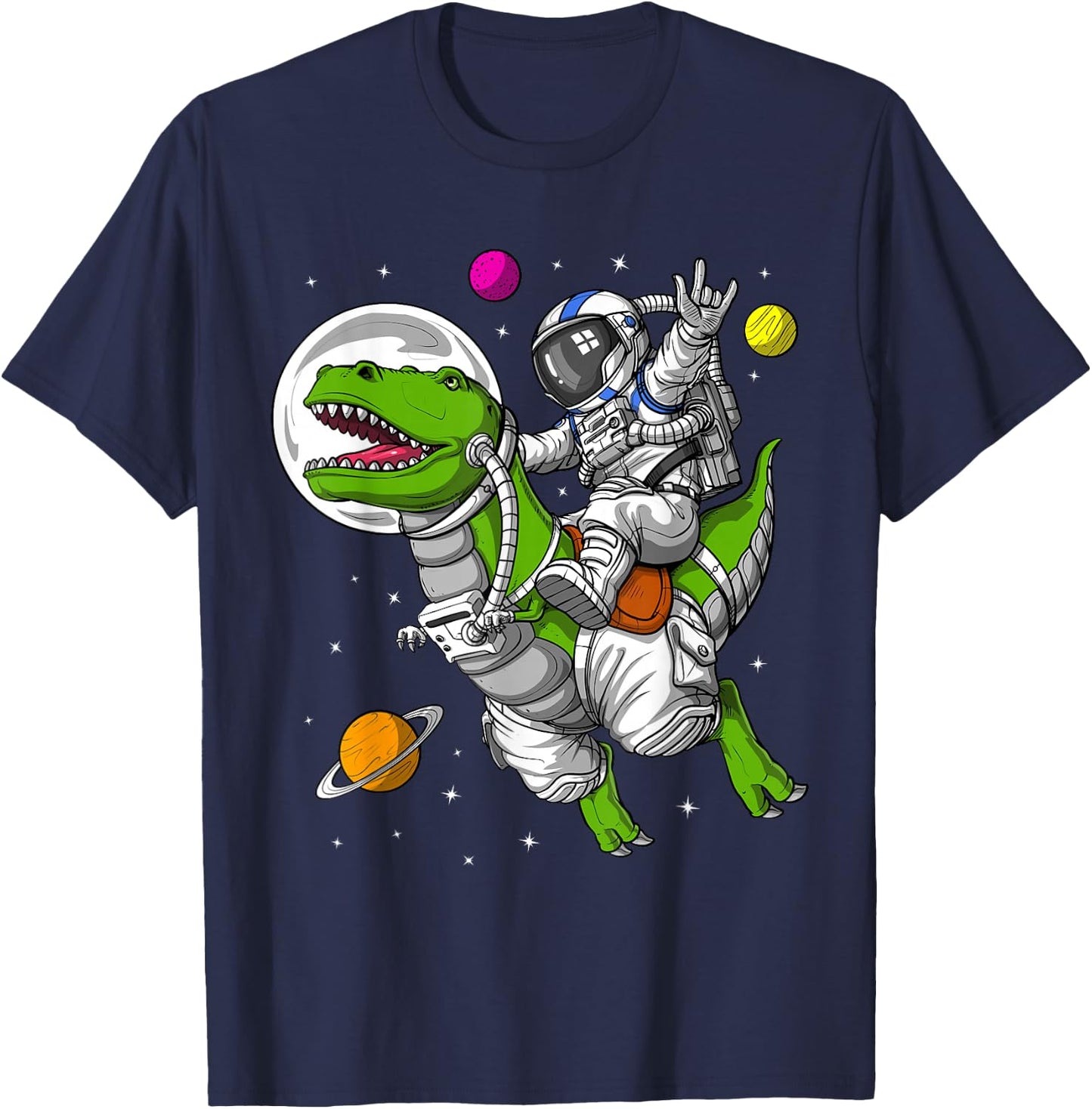 Space Astronaut Riding T-Rex Dinosaur Funny Dinosaur T-Shirt - T-Shirt | Navy