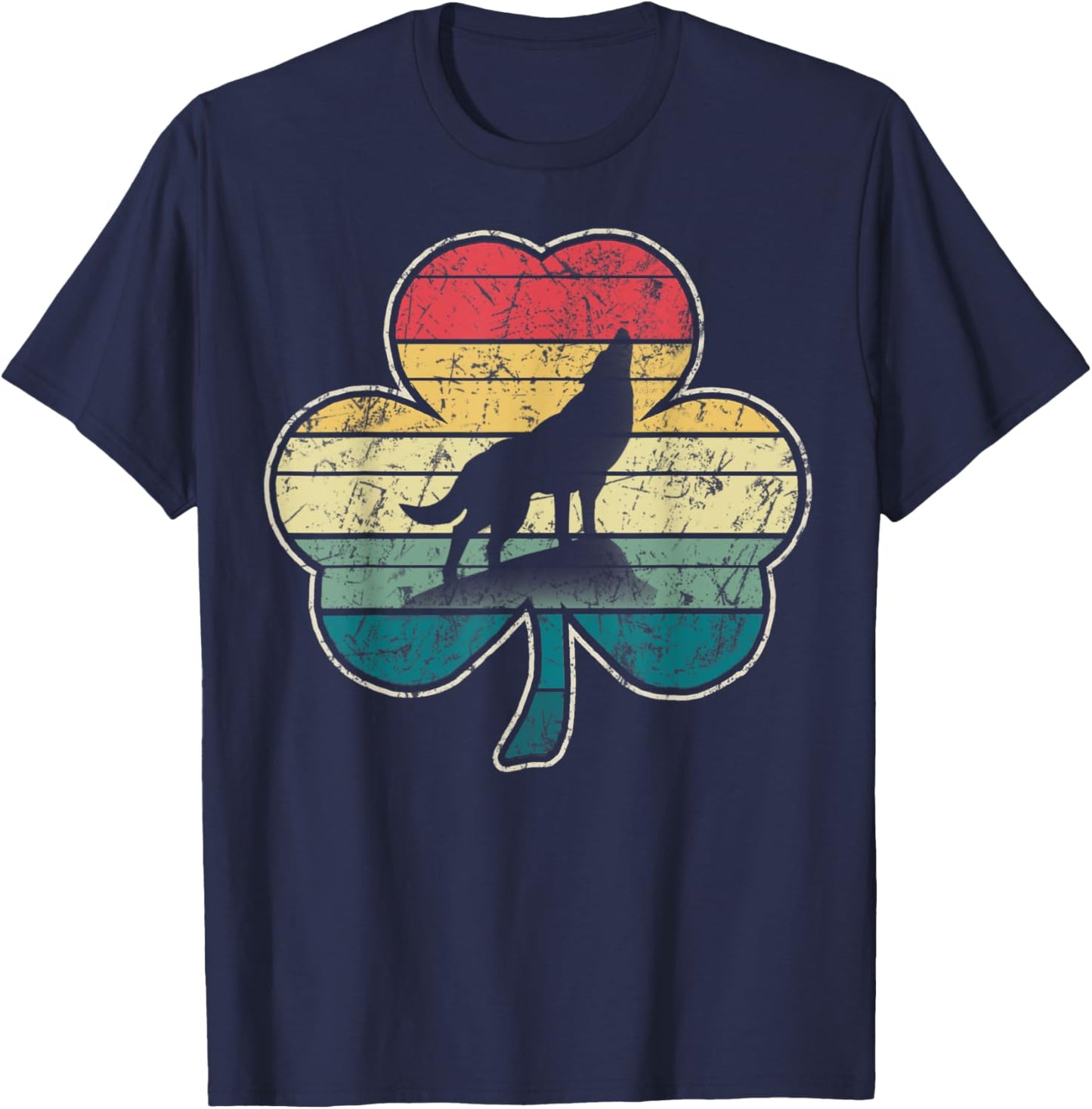 Retro Vintage Wolf Dog Shamrock St Patricks Day Gift Boys T-Shirt - T-Shirt | Navy