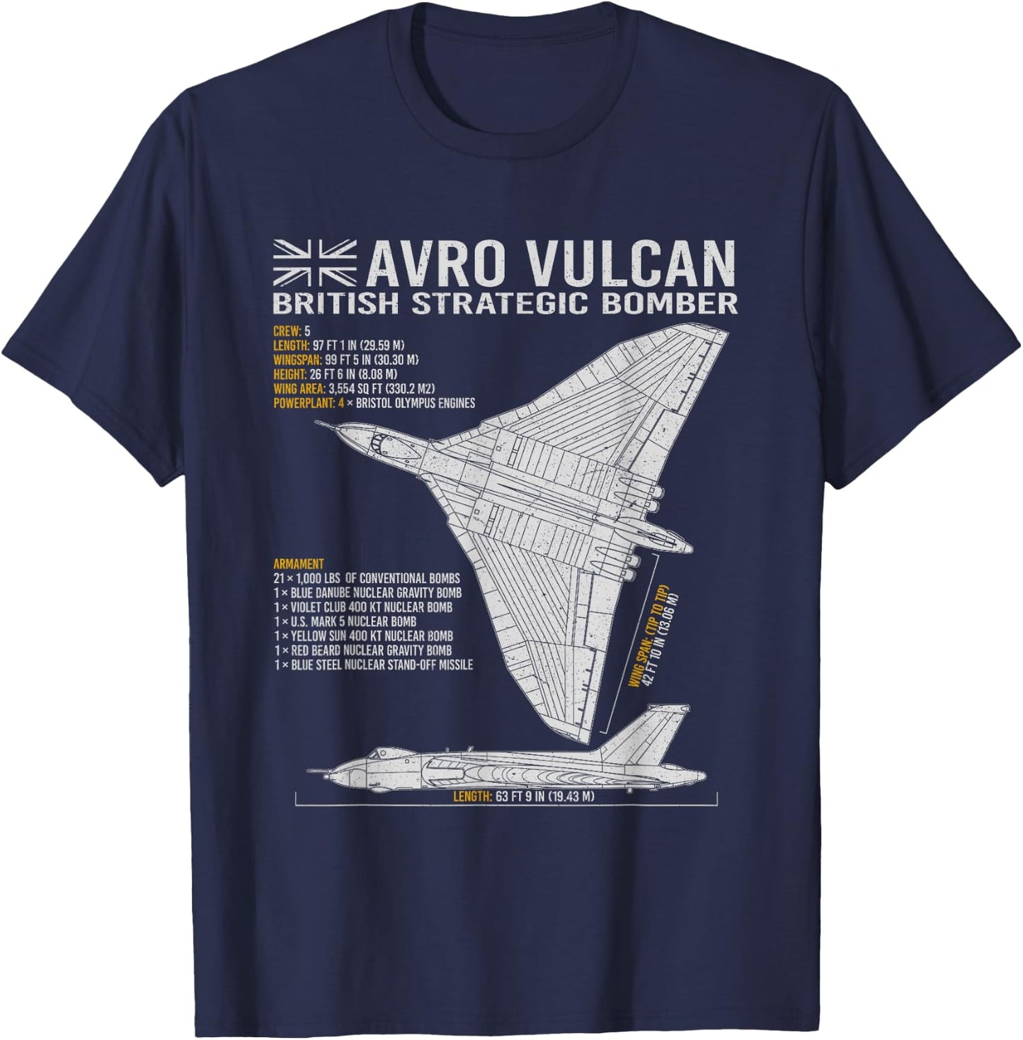 Vulcan Bomber RAF Airplane Aircraft War Tarpaulin Blueprint T-Shirt - T-Shirt | Navy
