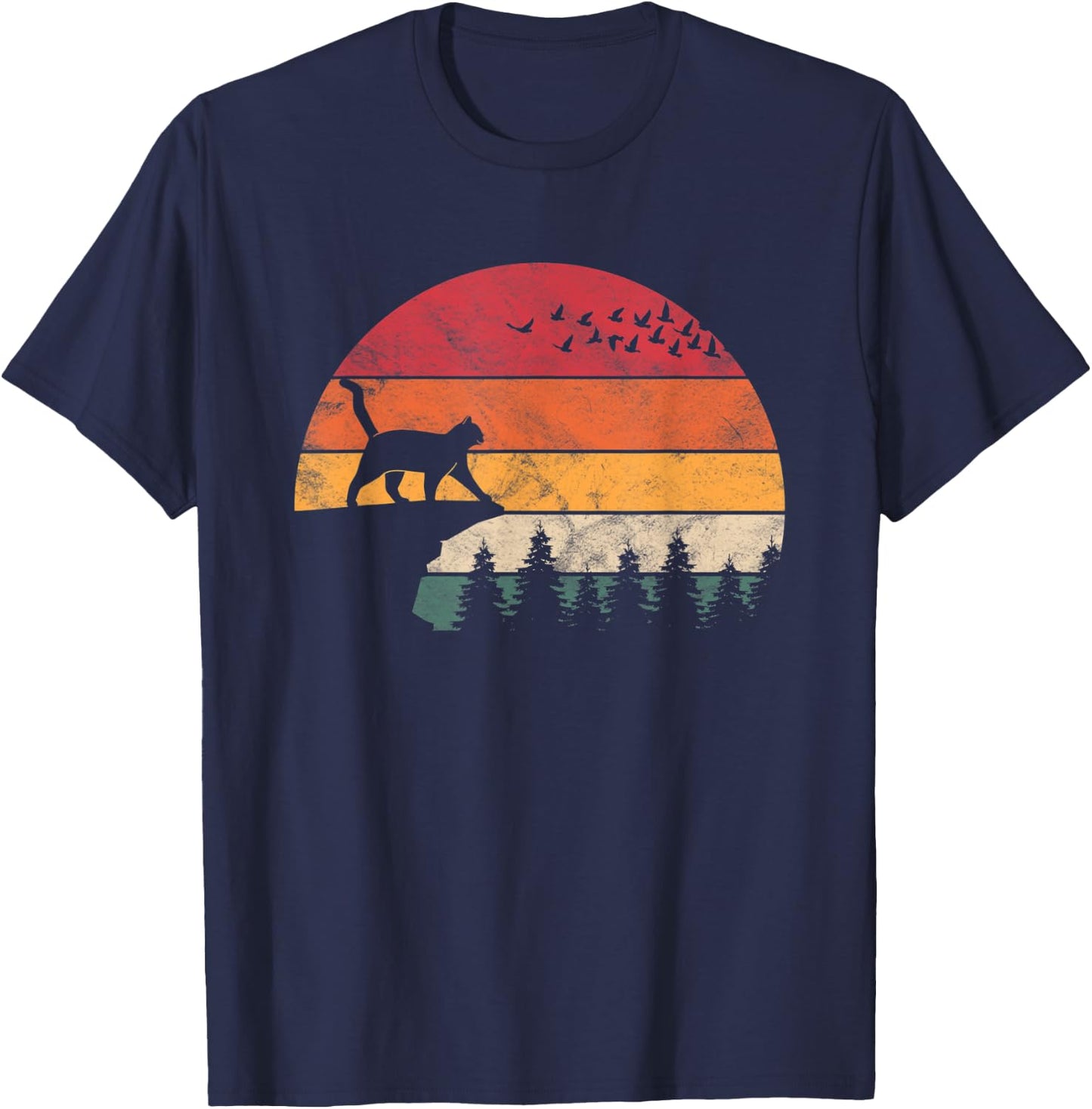 Cat Retro Sunset Cat Lover T-Shirt - T-Shirt | Navy