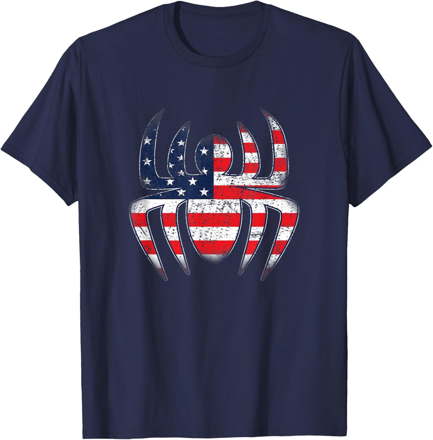 Kids Spider American Flag Cool 4th of July Vintage Graphic T-Shirt - T-Shirt | Navy